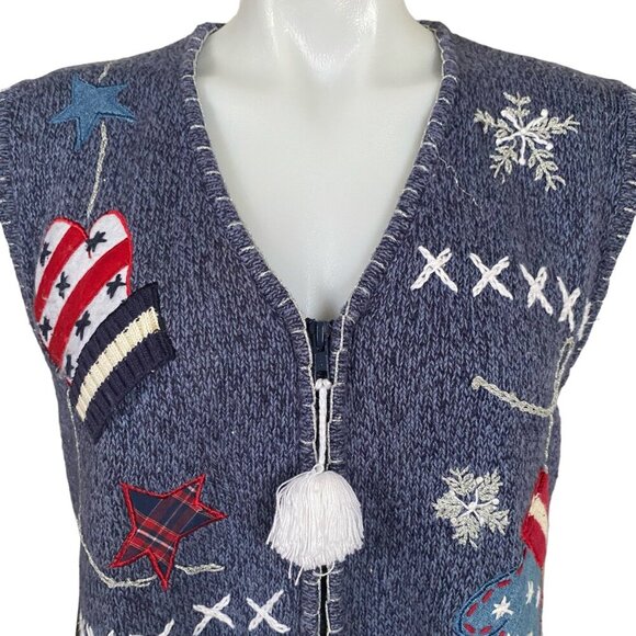 Bobbie Brooks women's large winter embroidered zip up stretchy sweater vest - Picture 6 of 12
